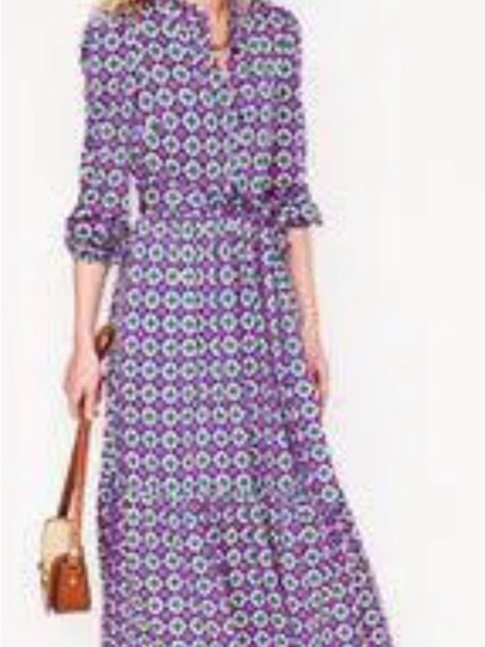 Boden Purple Geometric Tie-Waist Maxi Dress